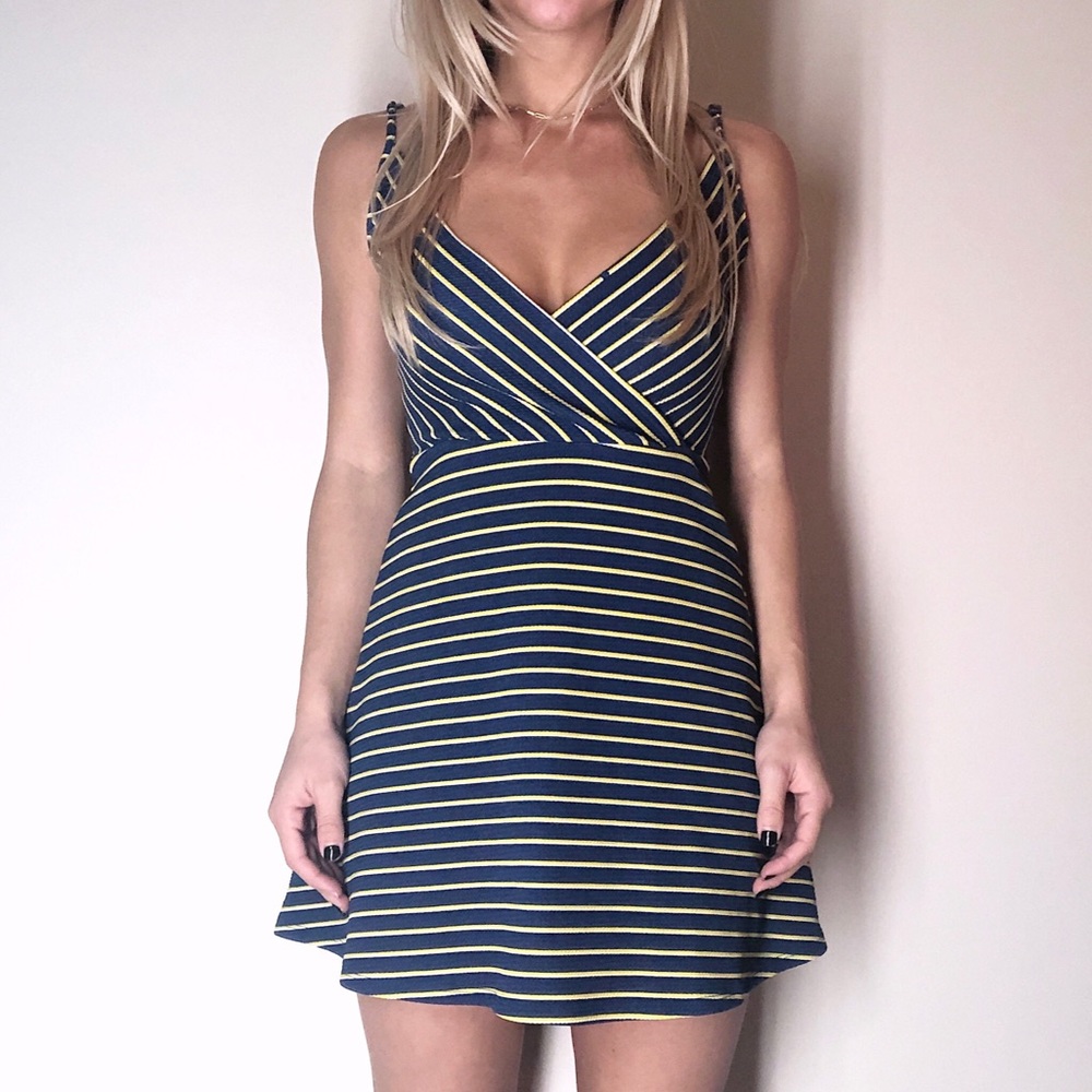 Blue and yellow striped dress